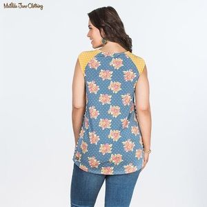 Matilda Jane Team Captain Tee. Floral Back, Striped Front, Hi-Low, Women’s Large